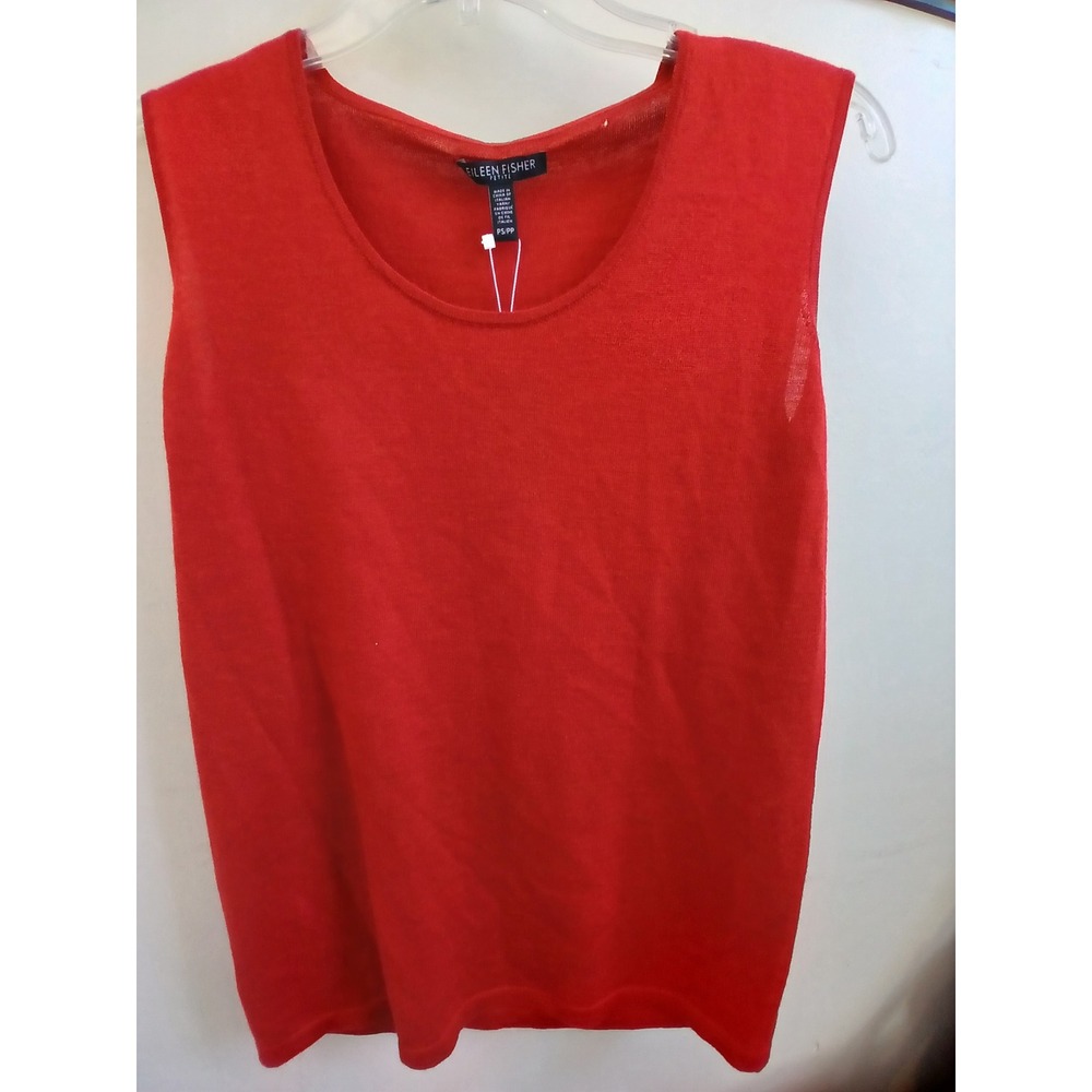 NWT EILEEN FISHER Petite Red Jewel Neck Sleeveless Knit Muscle Tee Wool‎ PS